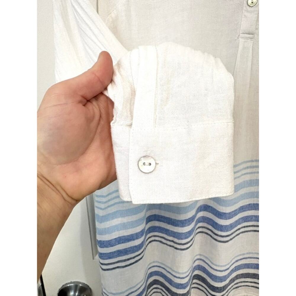 J. Jill Linen Blend Striped Back Pintucks Tunic Top Small White Blue Lagenlook - Picture 5 of 12